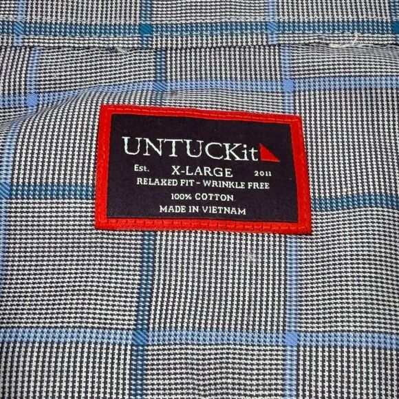 UNTUCKit Men's Ortman Wrinkle Free Relaxed Long Sleeve Shirt Gray/Blue Plaid XL - Picture 7 of 11